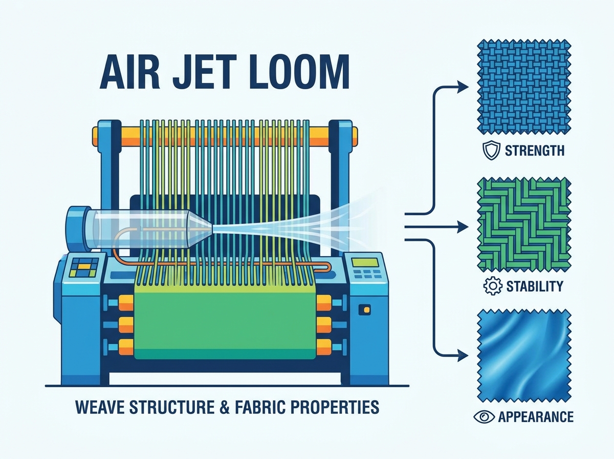 Air jet loom weaving process