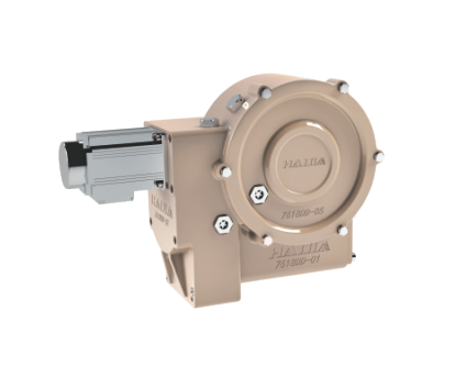 Internal mechanics of the New type of let off box showing helical gears